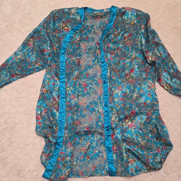 Victoria's Secret Gold Label Blue Floral Silky Nightshirt, Size M/L - Picture 6 of 8